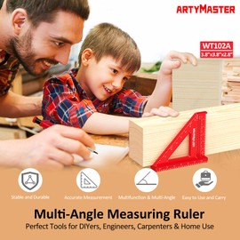 3.8＂Mini 3D Multi-Angle Measuring Square Ruler, WT102A High Precision Hole Scribing Woodworking Tools, 0-90° Aluminum Alloy Carpenter Square Wood Working Tools, Carpenter Pencils 6 Refills.