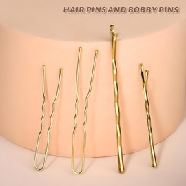 Pack of 500 Small Bobby Pins Set Hair Clips U-Shaped Hair Pins 2 Inch 2.36 Inch Hair Pins 2 Inch 2.75 Inch Transparent Hair Scrunchie with Storage Box for Women Girls (Gold)