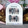 TENPAL Pink Black Press on Nails Long Stiletto,Metal Gothic Fake