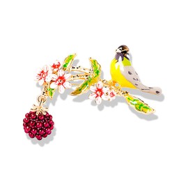 Enamel Magpie Flower Brooch Pin for Women Girls Gold-Toned White Floral Green Leaf Animal Bird Brooches Lapel Pins Red Charms Drop Dress Accessories Delicacy Spring Jewelry Gift (Gray)