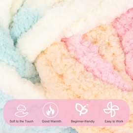 Reessy Chunky Yarn for Hand Knitting, 2×250g Super Chunky Wool Yarn Set, Soft Thick Wool Plush Yarns, Fluffy Thick Rainbow Yarns for Craft Knitted Blanket Pet Bed Mats Sofa Mats-Rainbow