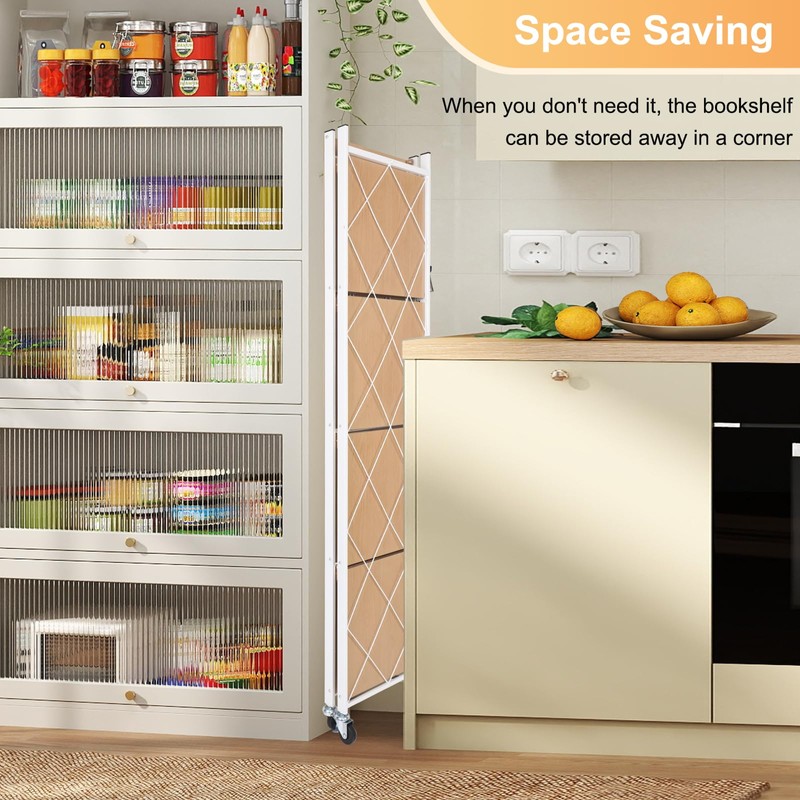 Yuanjimi 5-Tier Foldable Storage Shelves with Wheels, Folding Metal Shelf