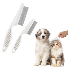 TIESOME Pet Hair Comb Tear Stain Removal,2 Pack Multifunctional Pets Grooming Comb Kit 2 in 1 Dog Combs Stainless Grooming Massage Dual-Sided Comb for Knots Crust Floating Hair Tangle Fleas(White)