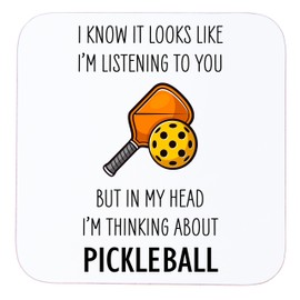 Thinking About Pickleball Wooden Drinks Coaster Mat Gift