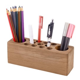 PH PandaHall Wooden Pencil Holder for Desk 13 Hole Brush Organizer Stand Rustic Style Fountain Pen Holder for Office Studio Gift for Artist Teacher Christmas Thanksgiving, 7.9x2.3x2.9