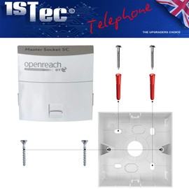 1STec Genuine BT Openreach NTE5c MK2 Main Master Telephone Socket + Single Gang Back Box for Surface Wall Plate Mounting Latest Design with Tool less IDC Cable Connections (NTE5 c Faceplate + Backbox)