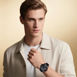 Oidea Mens Watches: Big Dial 3 Time Display Compass Decoration Analog Quartz Wrist Watches for Men Business Casual Fashion Elegant Dress Watch with PU Leather Strap, Gold