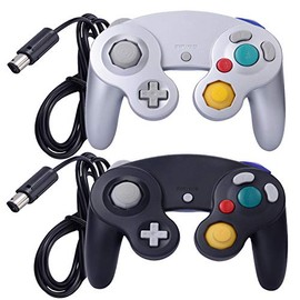 ONE250 2 Pack Classic Shock Joypad Wired Controller, Compatible with Wii NGC Gamecube Game Cube (Black & Silver)