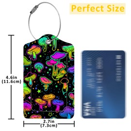 EOBKLAX 2 Pack Luggage Tags for Suitcases,Colorful Mushrooms Luggage Tag,PU Leather Id Label Luggage Tags with Stainless Steel Loop and Privacy Cover for Women Men Teens Travel