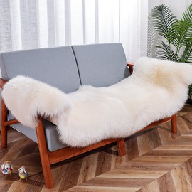 OGLAND Soft Fluffy Sheepskin Rug, Genuine Shaggy Fur Area Rug Carpet for Fuzzy Wool Bedroom Floor Living Room Pop Dog Sofa Cover Bay Pray Window Cushion(2FT×6FT, Ivory White)