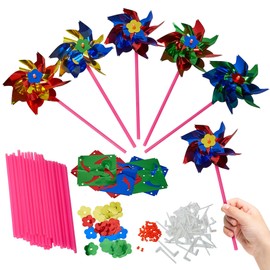 Playbees Plastic Rainbow Windmill 48 DIY Pinwheel for Kids Lawn Windmill Set for Teenagers Colorful Garden Wind Spinners Deterrent to Scare Birds Away from Yard Bird Devices Assorted Colors