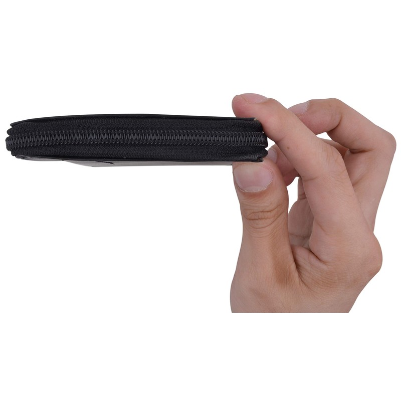 RFID Blocking Mens Leather Zippered Wallet (Black)