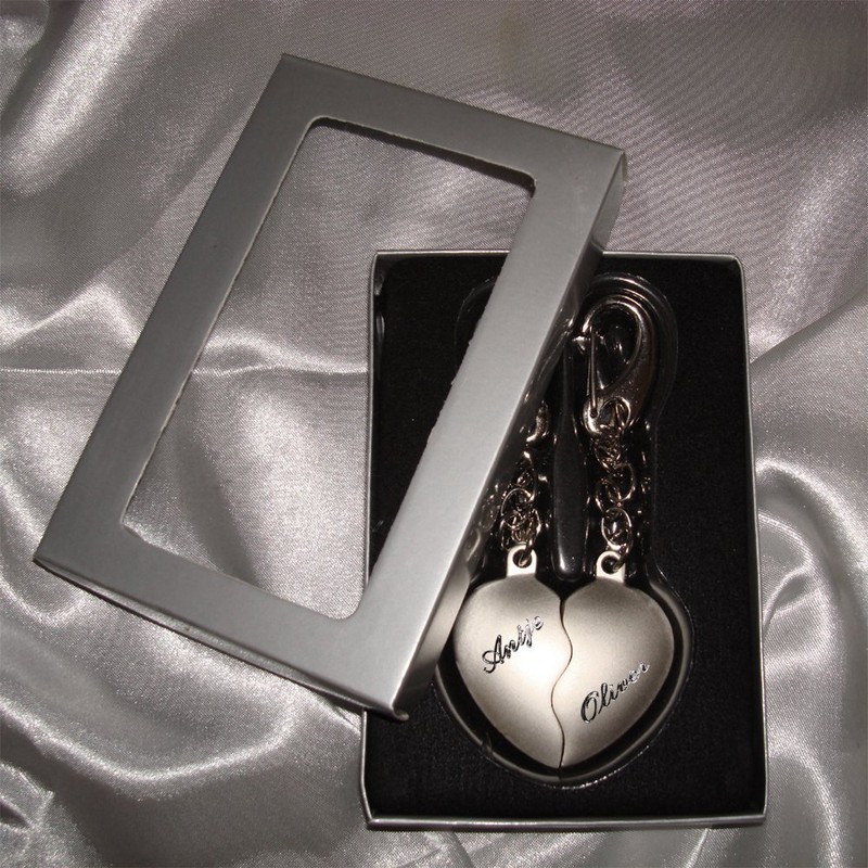 Split Heart Large with Engraving 2 in 1 Keyring Key