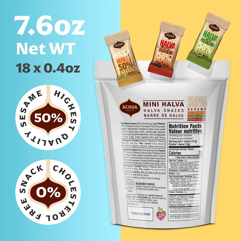 Halva Tahini Bar Mini Snacks – Assortment of 18 Snack-Sized