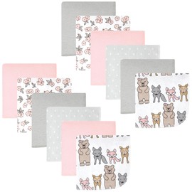 Hudson Baby Unisex Baby Flannel Cotton Washcloths 12-Pack, Wild Forest Pink, One Size