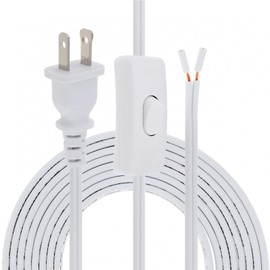 RTNLIT 6FT Lamp Cord with On/Off Button Switch and Polarized Plug, Stripped Ends Ready for Wiring, 18AWG SPT-2 Replacement Power Cord, White