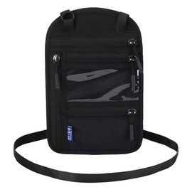 Chest Pocket RFID Protection Waterproof Travel Wallet Travel Security Pouch with Adjustable Neck Strap for Smartphone, Travel Documents, Passport, Money Cards and Keys, Black