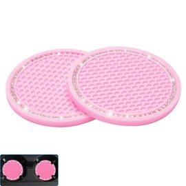 JJiaoLinin Auto Getränkehalter Untersetzer,2 Stück Universal Auto Getränkehalter Einsatz Bling Bling Strass Auto Dekor Zubehör Anti-Rutsch Auto Untersetzer Rosa