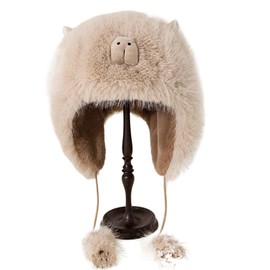 Cute Capybara Beanie Hats for Women Winter Hats Warm Hooded Winter Balaclava Pullover Knitted Hat Warm Knit Skull Cap Beige