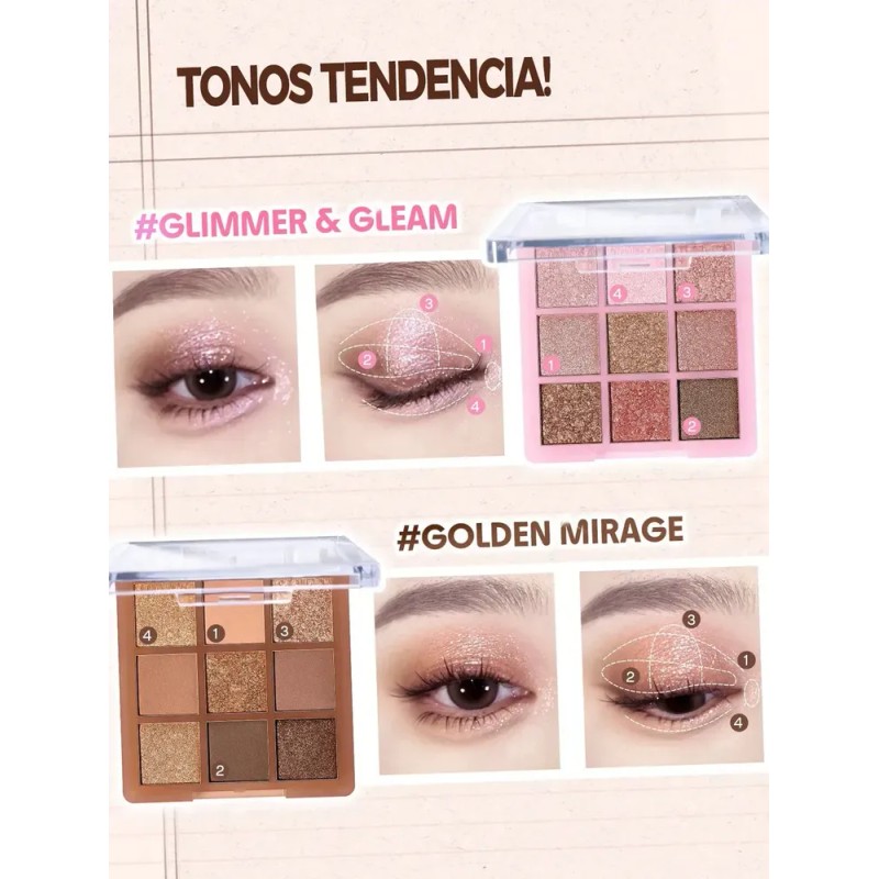 SHEGLAM Glimmer & Gleam Paleta de Sombras 9 Tonos Brillantes