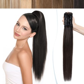 SEGO Ponytail Hairpiece, Real Hair Braid Extension with Clip, Clip-In Ponytail Hair Extensions, 100% Remy Hair Piece, Straight, 18 Inches (45 cm) – 115 g Dark Brown #2