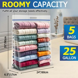 25 Gallon Jumbo Storage Bags, 3.5 Mil Thick Clear Plastic Zipper Bags with Handles, 35" x 24" Extra Large XL Heavy Duty for Home, Travel, and Moving (5 Packs)