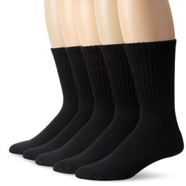 Fruit of the Loom Men's 5 Pack Crew Socks, Black, Shoe Size: 6-12
