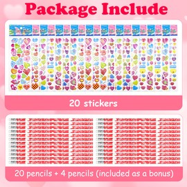 OHOME Valentines Day Gifts for Kids - 44 PCS Stationery Set for School Classroom Exchange - Valentines Day Party Favors for Toddler | Valentines Crafts Treats Games,Includes Pencils,Heart Stickers