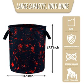 Blood Splattered Laundry Basket Blood Pattern Foldable Oxford Cloth Funny Tote Bag Laundry Hamper Clothes Storage Bucket Organizer For Bathroom/Laundry Storage/Bedroom 17.7x13.7 Inch