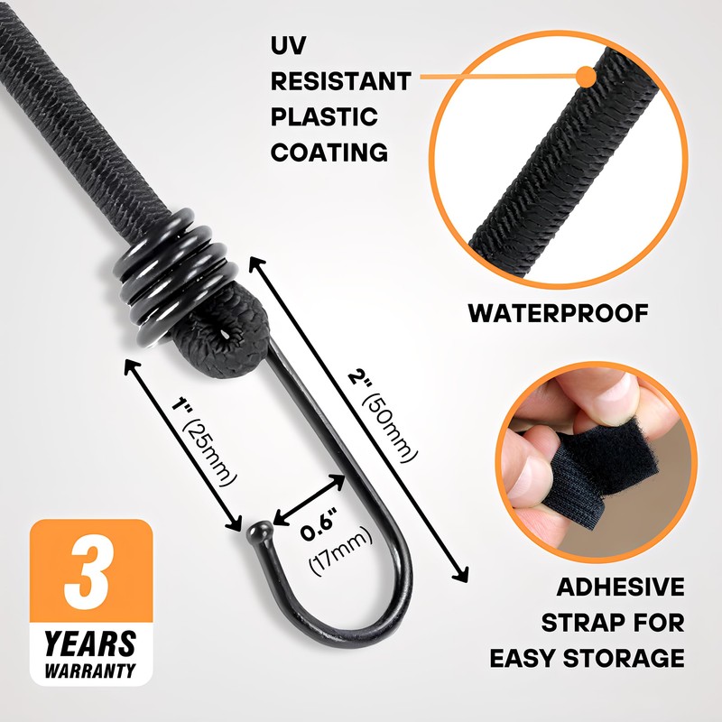 Heavy-Duty Bungee Cords with Reinforced Hooks on Both Ends –