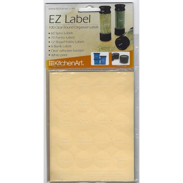 KitchenArt 17000 EZ Spice Label Set, 100-Piece Clear WHITE PRINT