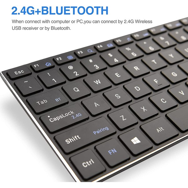 Rii Wireless Bluetooth Keyboard,Multi Device Rechargeable Keyboard Stainless Steel Ultra