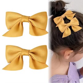 1 Pair Bow Hair Clips, Bow Hair Clips, Hair Clips Hair Bows Girls, Non-Slip Crocodile Hair Clips, Red Bow Hair for Christmas, Wedding, Birthday (Yellow)