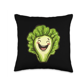 Romaine Lettuce Smiling Comic Style Throw Pillow