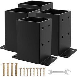 4x4 Post Base 4PCS, Inner Size 3.5x3.5 Inch Fence Post Anchor, Rust-Proof Heavy Duty Metal Black Powder-Coated Railing Post Brackets, for Support Deck, Pergola, Includes Screws