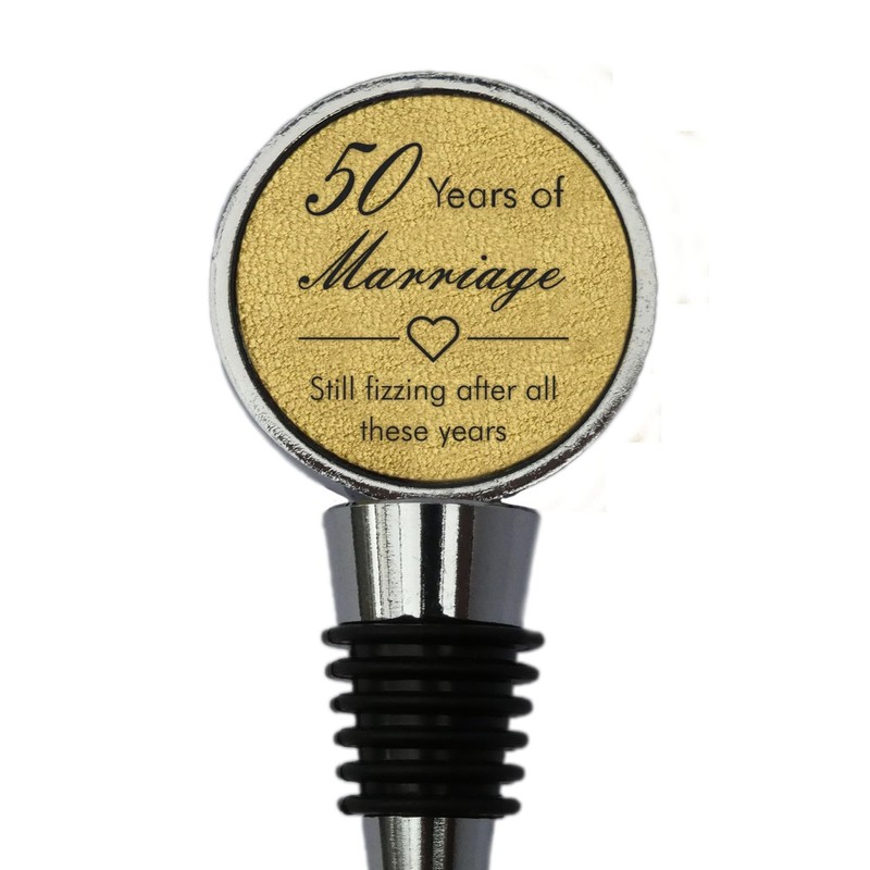 50th Anniversary Engraved Gold Leather Bottle Stopper, 50 Years Married