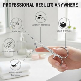 ZIZZLON Cuticle Scissors Extra Fine Curved Stainless Steel Eyebrow Scissors, Professional Grooming Scissors for Beard, Nose Hair, Eyelash, Mustache, Dry Skin - Manicure Scissors