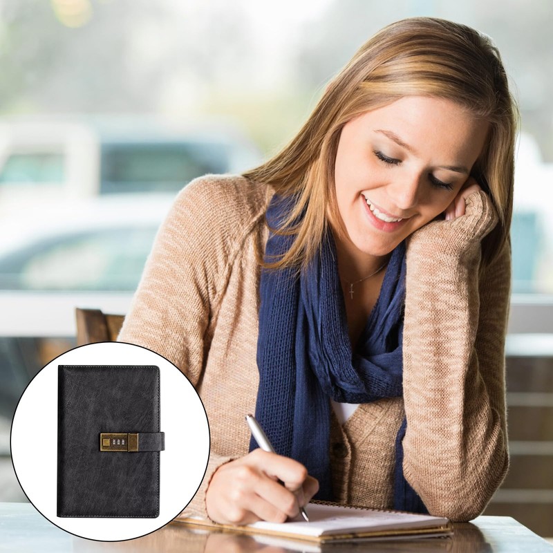 Diary with Lock A5, PU Leather Journal with Combination Lock,