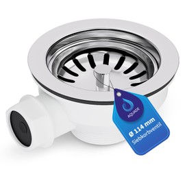 AQUADE Strainer Basket Valve 114 mm Drain Fitting Sink with Overflow, Round Connection