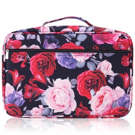 Falytemow Large Capacity Colored Pencil Case Slot Holds 300 Pencils or 200 Gel Pens with Zipper Closure Nylon Pen Organizer with Handle Strap Pen or Pencil Box for Artis (Red Rose)