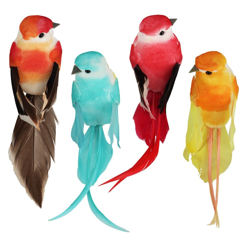 com-four® 24 x Decorative Birds, Artificial Birds in 5 Colourful