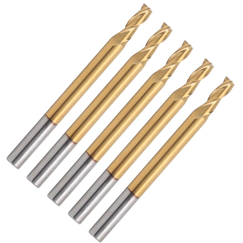 5Pcs 3‑Flute Flat End Milling Cutter Ti Plating Router Bits