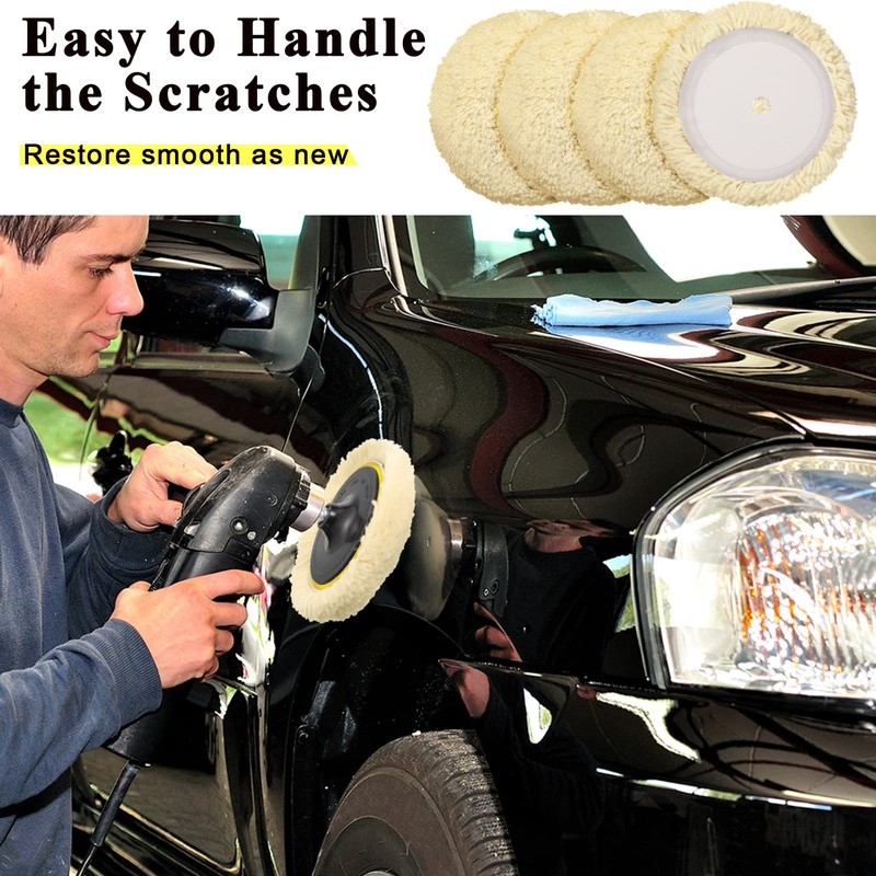 Tallew 6 Pcs 6 Inch Wool Buffing Polishing Pads Hook