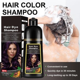 Tkekruh Purple Hair Colour Shampoo 500 ml, Purple, Natural Instant Hair Dye Shampoo 3 in 1, Hair Colour Shampoo for Grey Hair, Hair Dye Dyes Hair within Minutes for Men and Women
