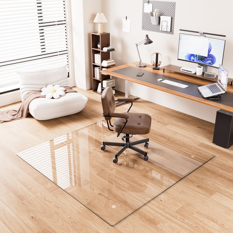 46"x46" Tempered Glass Chair Mat for Carpet