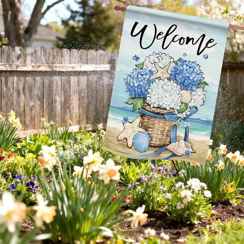Dyrenson Welcome Spring Summer Beach Hydrangea Flower 28 x 40