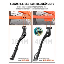 HENMI Pro+ Bicycle Stand 24-29 Inch Bicycle Stand with 2 Holes, Stable Side Stand, Designed for E-Bike and MTB, 40 mm Hole Suitable for M6 Screws