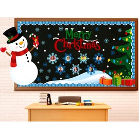 Dunzoom 91 Pcs Merry Christmas Bulletin Board Decoration Set Xmas Cutouts Christmas Classroom Decorations Holiday Paper Cutouts Winter Bulletin Border for Christmas School Wall Door Decoration