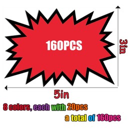 3x5in 160pcs Fluorescent Neon Signs,Starburst Signs for Retail,Garage Sale Sign,Yard Sale Supplies Price Tags Signs,Poster Board Decorations(3x5in 160pcs)