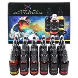 Artfinity Liquid Watercolor Paint 30 ml Bottles, Set of 24 Colors - Vibrant Dye-Based Liquid Watercolor w/Glass Pipette, Fast-Drying, Fine Art Paint for Calligraphy, Airbrushing & Traditional Art